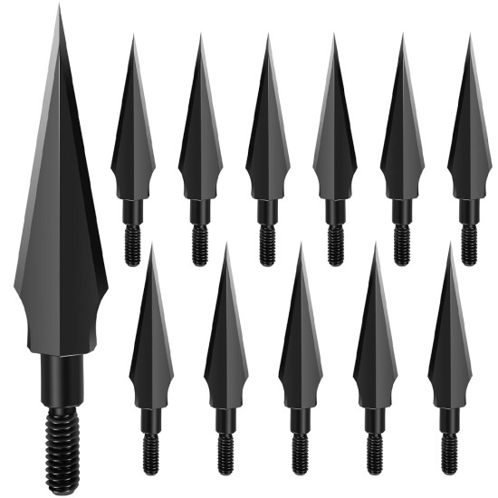 Sinbadteck Traditional Broadheads, 100/125/150Grains 12PK Traditional Hunting Points Screw-in Hunting Arrowheads Solid Metal Arrow Tips for Hunting and Target