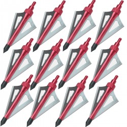 Sinbadteck Hunting Broadheads, 12pcs 3 Blades Bowhunting Broadheads 100 Grain Archery Arrow Broadhead Compatible with Traditional Bows and Compound Bows (Red)