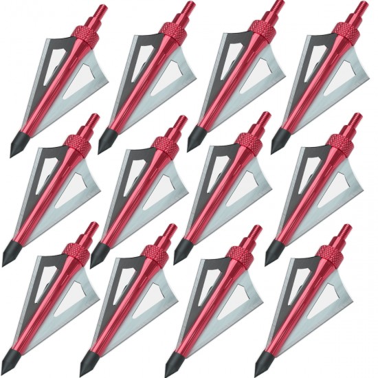 Sinbadteck Hunting Broadheads, 12pcs 3 Blades Bowhunting Broadheads 100 Grain Archery Arrow Broadhead Compatible with Traditional Bows and Compound Bows (Red)