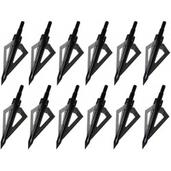 Sinbadteck Hunting Broadheads, 12PCS 3 Blades Bowhunting Broadheads 100 Grain Archery Arrow Broadhead Compatible with Traditional Bows and Compound Bows (Black)