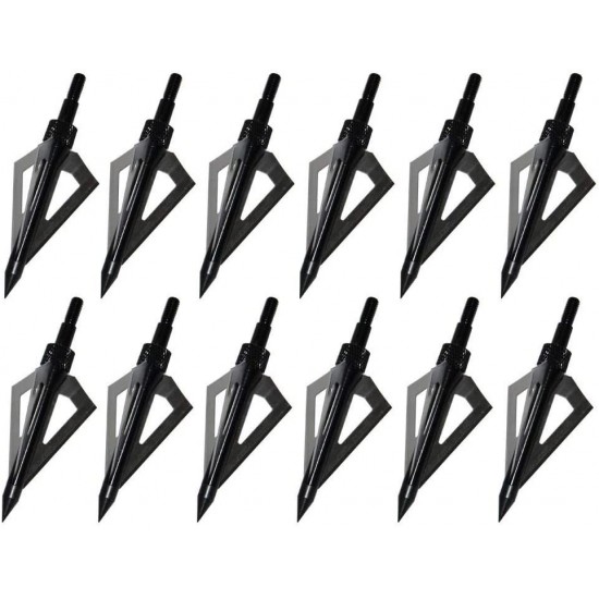 Sinbadteck Hunting Broadheads, 12PCS 3 Blades Bowhunting Broadheads 100 Grain Archery Arrow Broadhead Compatible with Traditional Bows and Compound Bows (Black)