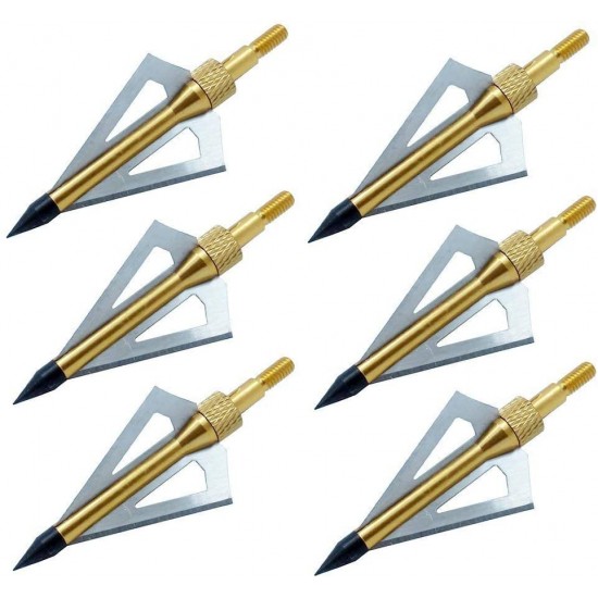 Sinbadteck Hunting Broadheads, 12PCS 3 Blades Bowhunting Broadheads 100 Grain Archery Arrow Broadhead Compatible with Crossbow and Compound Bow (Gold)
