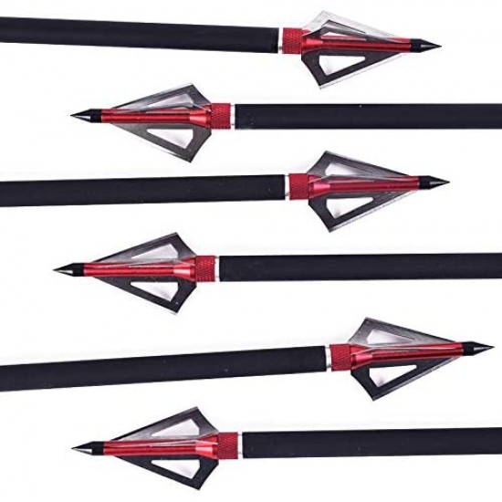 Sinbadteck Hunting Broadheads, 12pcs 3 Blades Bowhunting Broadheads 100 Grain Archery Arrow Broadhead Compatible with Traditional Bows and Compound Bows (Red)
