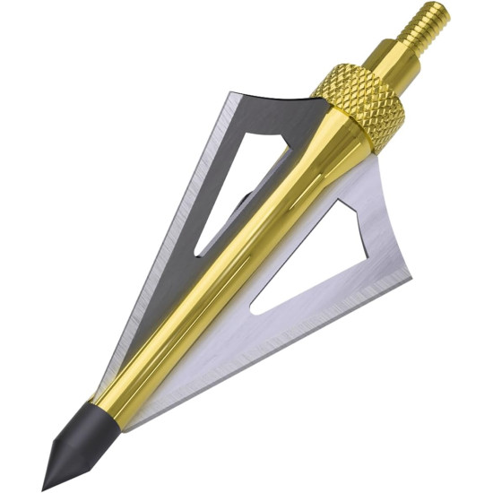 Sinbadteck Hunting Broadheads, 12PCS 3 Blades Bowhunting Broadheads 100 Grain Archery Arrow Broadhead Compatible with Crossbow and Compound Bow (Gold)